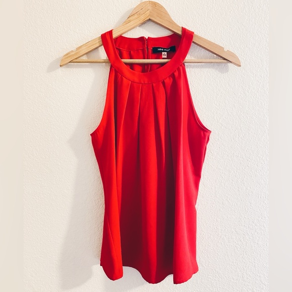 Red Chiffon Sheer Sleeveless Blouse - Picture 1 of 3